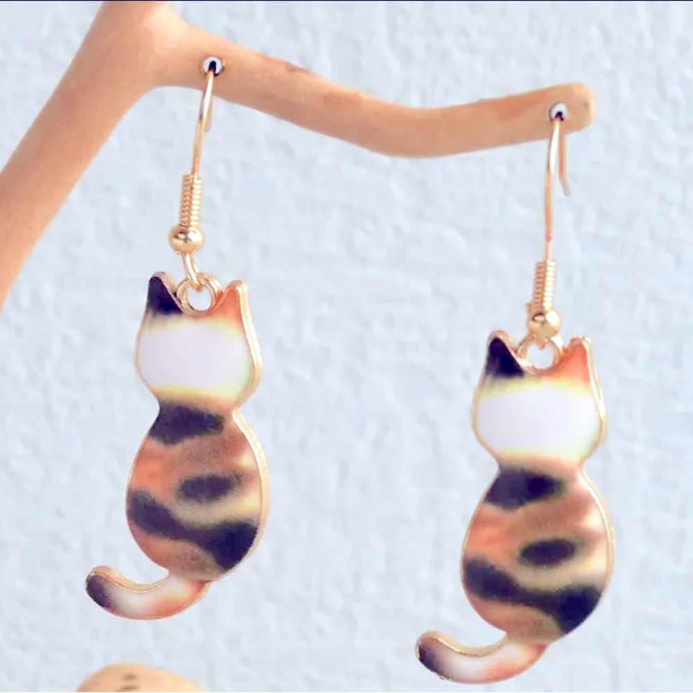Calico Cat Earrings, New